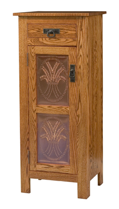 Mission Style 1-Door 2-Copper Panel with Drawer Pie Safe