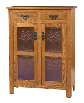 Mission Style 2-Door 2-Copper Panel with Drawer Pie Safe