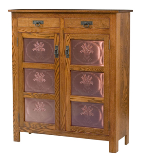 Mission Style 2-Door 3-Copper Panel with Drawer Pie Safe