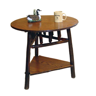 Hickory Round End Table with Triangle Bottom Shelf