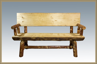 Glacier Country 5' Half Log Bench with Back & Arms