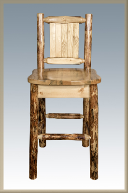 Glacier Country Barstool with Back and Laser Engraved Design