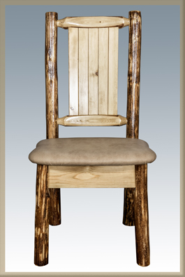 Glacier Country Side Chair with Upholstery and Laser Engraved Design